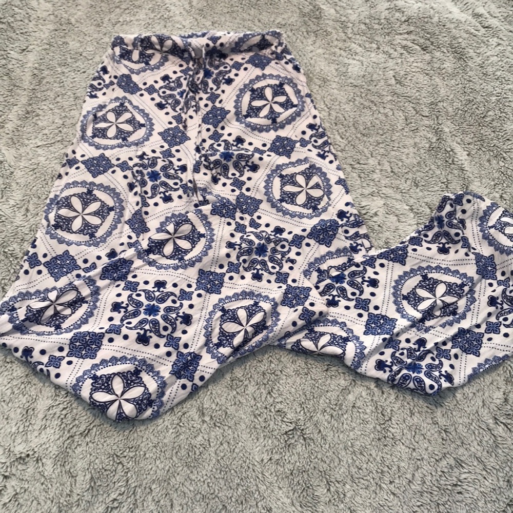 High Wasted Blue and White Palazzo Pant